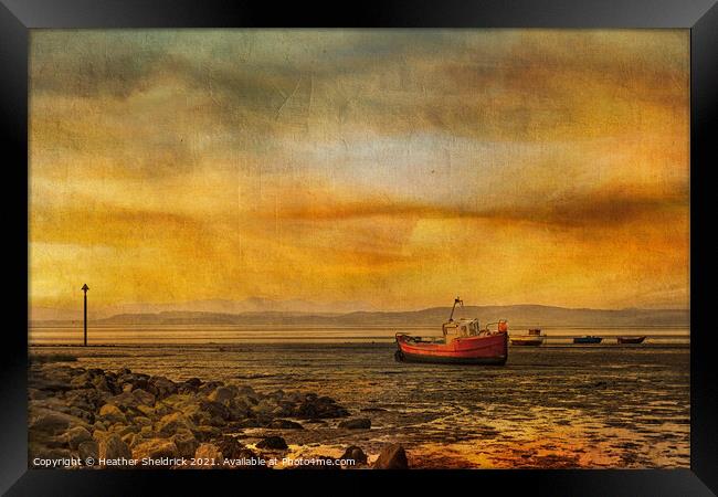 Morecambe Bay Boats at Sunset – digital painting Framed Print by Heather Sheldrick
