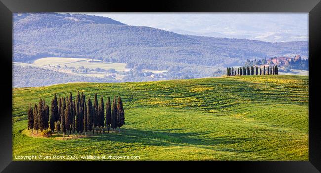 Hillside View, Tuscany Framed Print by Jim Monk