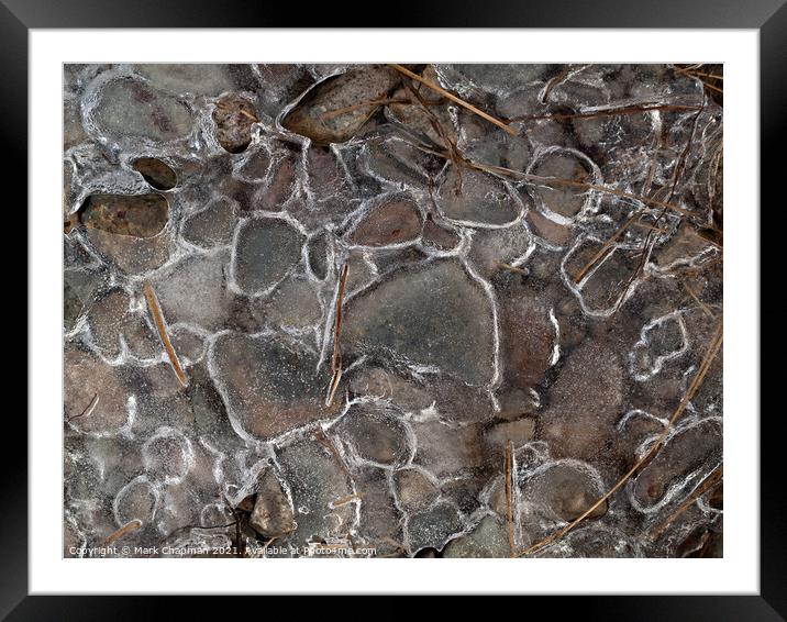 Patterned ice over pebbles Framed Mounted Print by Photimageon UK