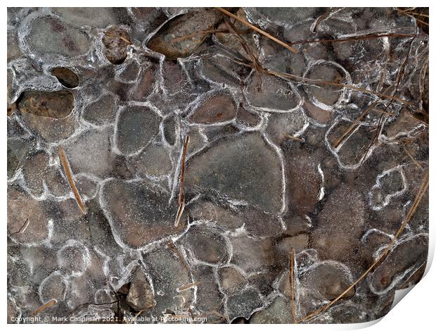 Patterned ice over pebbles Print by Photimageon UK