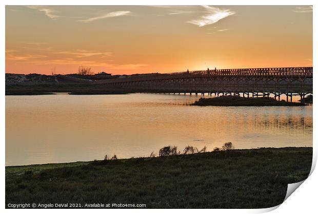 Wooden bridge of Quinta do Lago at Sunset Time Print by Angelo DeVal