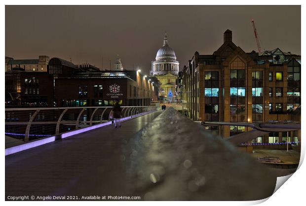Millennium bridge and St Pauls Cathedral view in London Print by Angelo DeVal