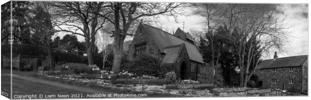 Caldy Village Church In Black and White, Wirral Canvas Print by Liam Neon
