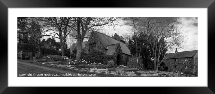 Caldy Village Church In Black and White, Wirral Framed Mounted Print by Liam Neon