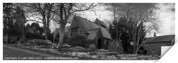 Caldy Village Church In Black and White, Wirral Print by Liam Neon
