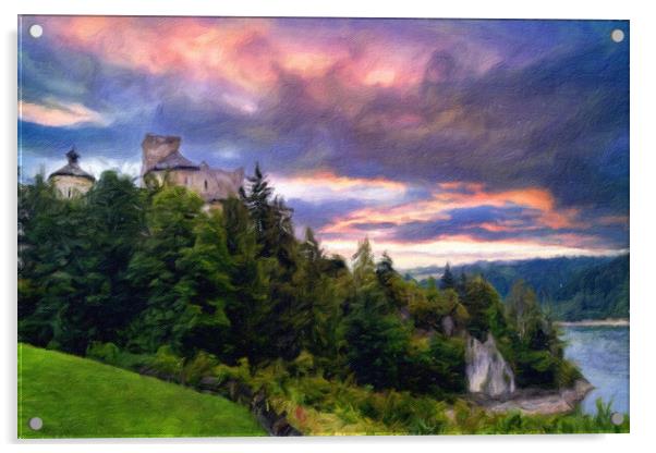 Mysterious medieval castle by the mountain lake Acrylic by Wdnet Studio