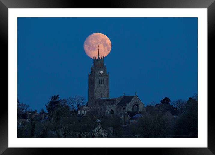 Moonset behind St Andrew's Church, Sutton-in-the-Isle, Cambridge Framed Mounted Print by Andrew Sharpe