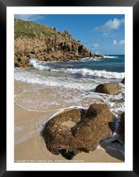 Sand, sea and surf, Porthgwarra Cove, Cornwall, England Framed Mounted Print by Photimageon UK