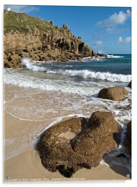 Sand, sea and surf, Porthgwarra Cove, Cornwall, England Acrylic by Photimageon UK