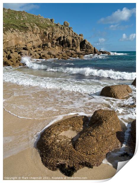 Sand, sea and surf, Porthgwarra Cove, Cornwall, England Print by Photimageon UK