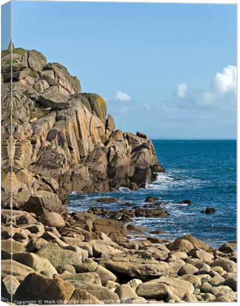 Rocky Cornish sea cliffs, Penberth Cove, Cornwall, England Canvas Print by Photimageon UK