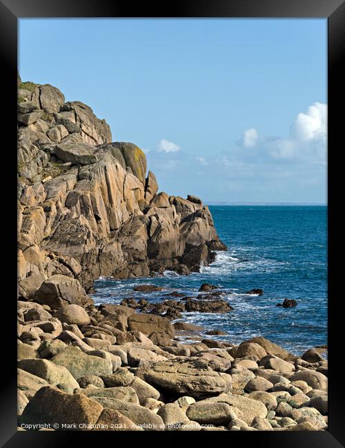 Rocky Cornish sea cliffs, Penberth Cove, Cornwall, England Framed Print by Photimageon UK
