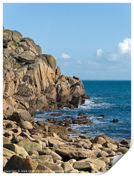 Rocky Cornish sea cliffs, Penberth Cove, Cornwall, England Print by Photimageon UK