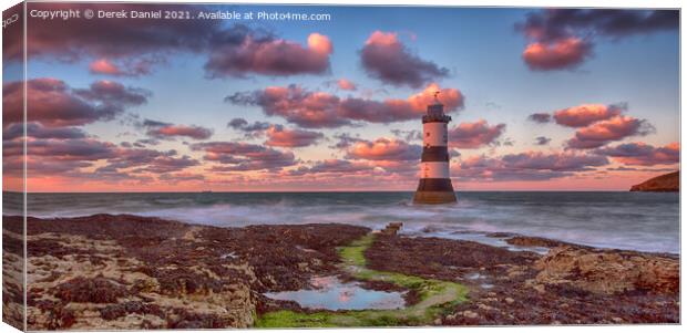 Radiant Welsh Sunset at Trwyn Du Lighthouse Canvas Print by Derek Daniel