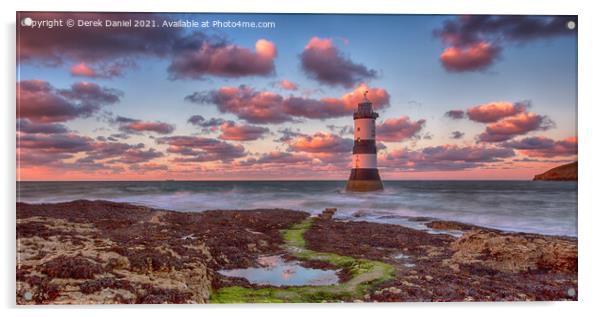 Radiant Welsh Sunset at Trwyn Du Lighthouse Acrylic by Derek Daniel
