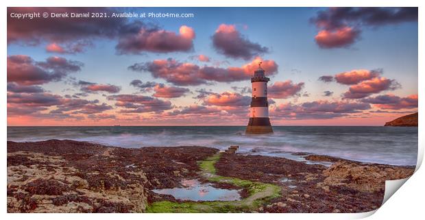 Radiant Welsh Sunset at Trwyn Du Lighthouse Print by Derek Daniel