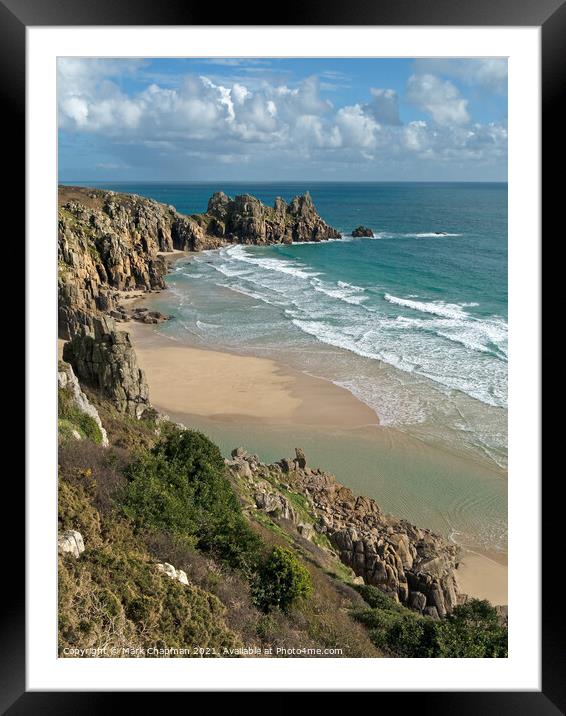 Pedn vounder beach and Logan Rocks, Cornwall, England. Framed Mounted Print by Photimageon UK