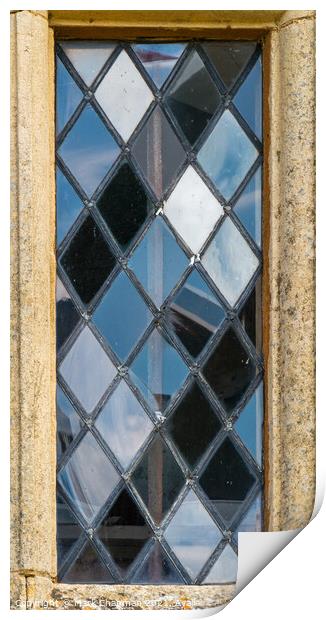Reflections in old leaded glass window Print by Photimageon UK