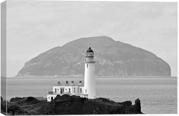 Turnberry lighthouse and Ailsa Craig mono Canvas Print by Allan Durward Photography
