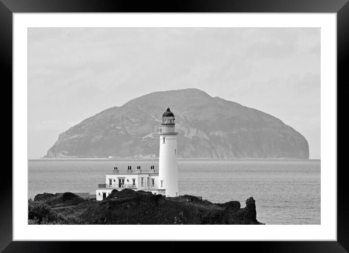 Turnberry lighthouse and Ailsa Craig mono Framed Mounted Print by Allan Durward Photography