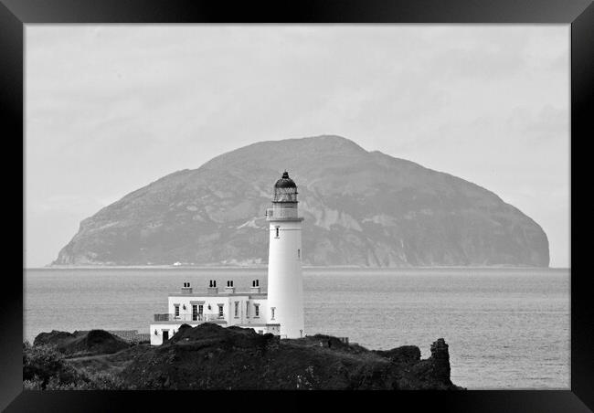 Turnberry lighthouse and Ailsa Craig mono Framed Print by Allan Durward Photography