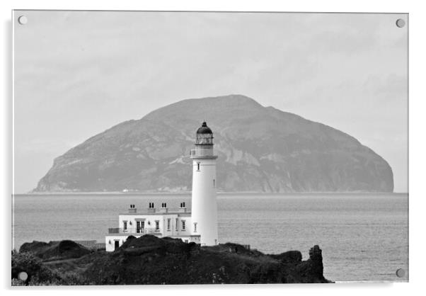 Turnberry lighthouse and Ailsa Craig mono Acrylic by Allan Durward Photography