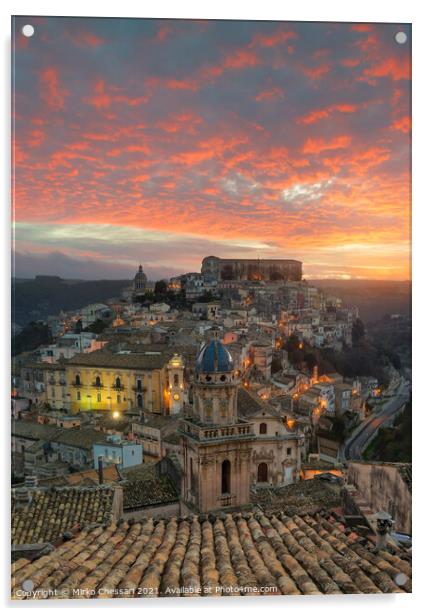 Ragusa Ibla as sunrise, Sicily Acrylic by Mirko Chessari