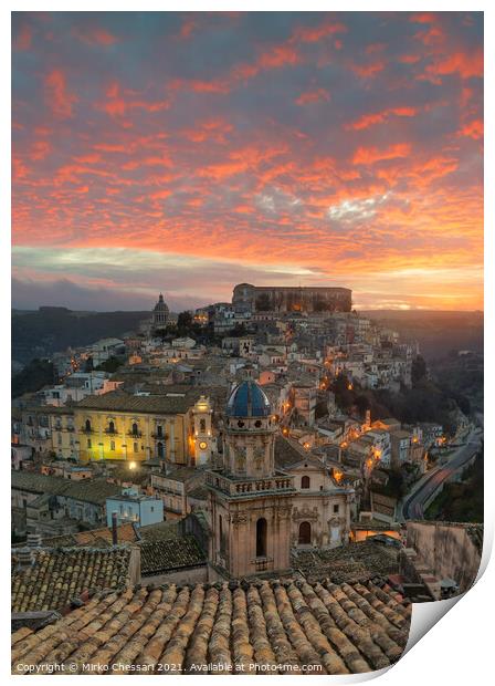 Ragusa Ibla as sunrise, Sicily Print by Mirko Chessari