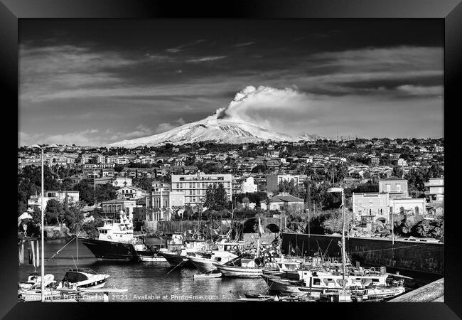 Volcano Etna and the city of Catania, Sicily Framed Print by Mirko Chessari
