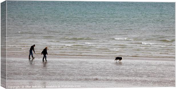 Couple and Dog Bognor Beach Canvas Print by Allan Bell