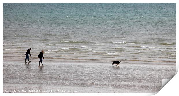 Couple and Dog Bognor Beach Print by Allan Bell