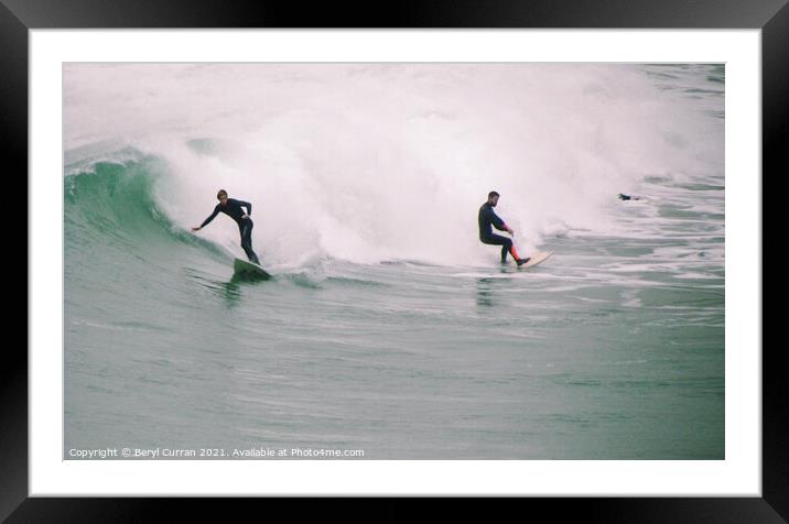 Conquering the Cornish Waves Framed Mounted Print by Beryl Curran