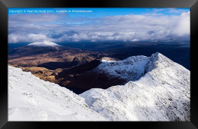 Winter Snow on Y Lliwedd Mountain in Snowdonia Framed Print by Pearl Bucknall