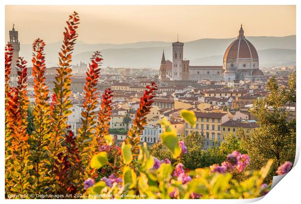 Florence Duomo at sunset, Tuscany, Italy Print by Delphimages Art