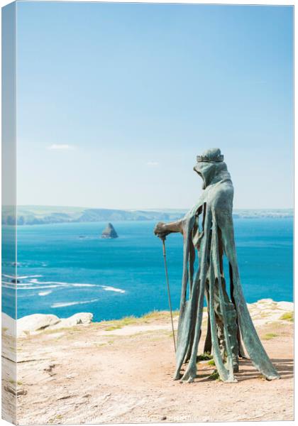 Sculpture at Tintagel Castle, Cornwall Canvas Print by Justin Foulkes