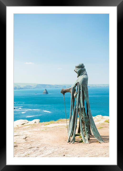 Sculpture at Tintagel Castle, Cornwall Framed Mounted Print by Justin Foulkes