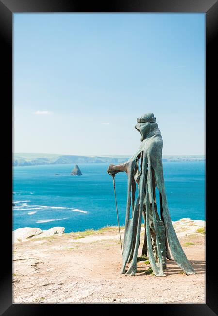 Sculpture at Tintagel Castle, Cornwall Framed Print by Justin Foulkes