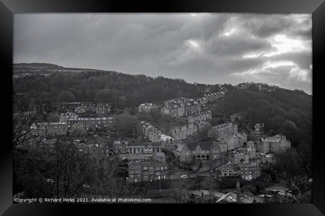 Storm clouds over Hebden Bridge Framed Print by Richard Perks