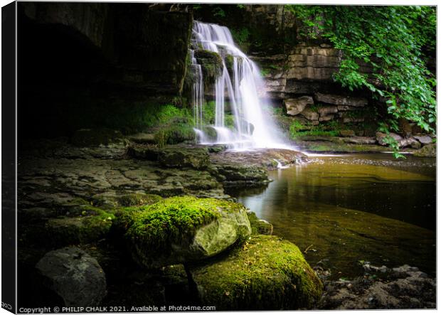 Cauldron force waterfall  ,West Burton village in the Yorkshire dales 444 Canvas Print by PHILIP CHALK