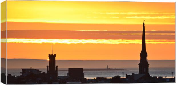 Sunset behind Ayr town centre buildings Canvas Print by Allan Durward Photography