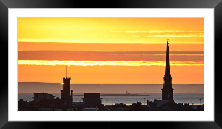 Sunset behind Ayr town centre buildings Framed Mounted Print by Allan Durward Photography