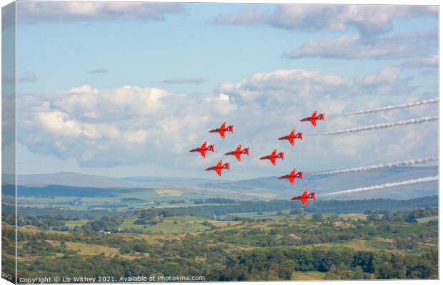Red Arrows, Windermere Air Show Canvas Print by Liz Withey