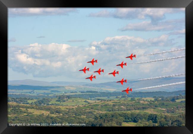 Red Arrows, Windermere Air Show Framed Print by Liz Withey