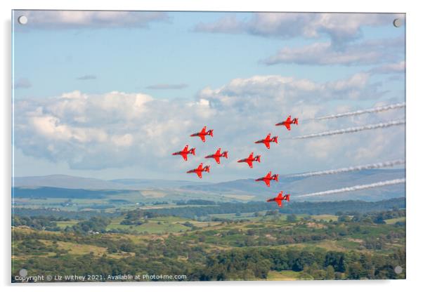 Red Arrows, Windermere Air Show Acrylic by Liz Withey