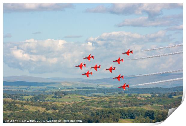 Red Arrows, Windermere Air Show Print by Liz Withey