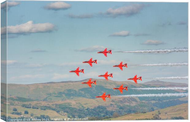 Red Arrows, Windermere Airshow Canvas Print by Liz Withey