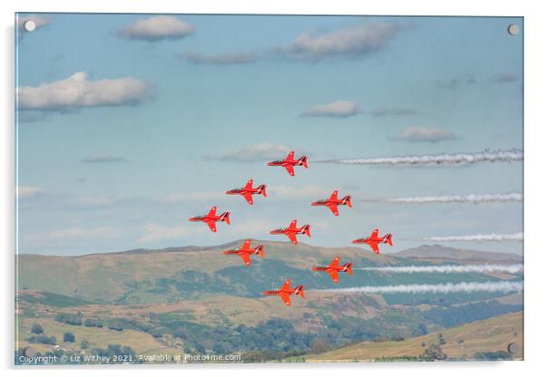 Red Arrows, Windermere Airshow Acrylic by Liz Withey