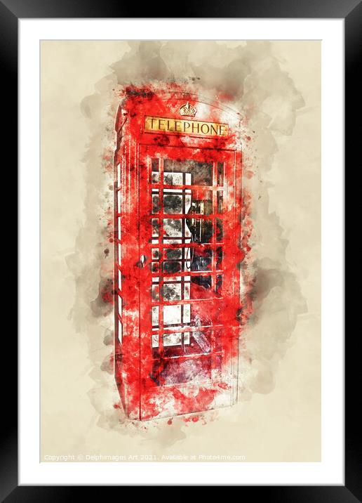 London red phone box watercolor Framed Mounted Print by Delphimages Art