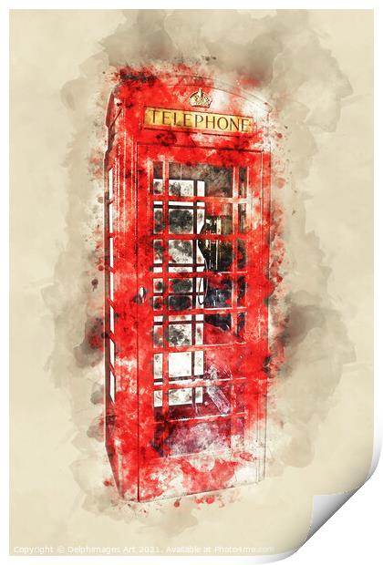 London red phone box watercolor Print by Delphimages Art
