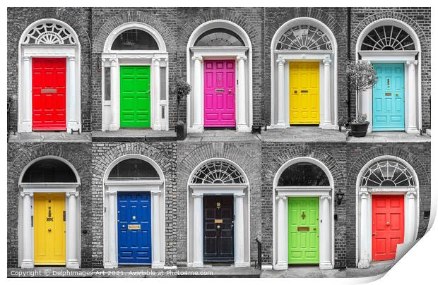 Dublin. Collection of colourful georgian doors Print by Delphimages Art